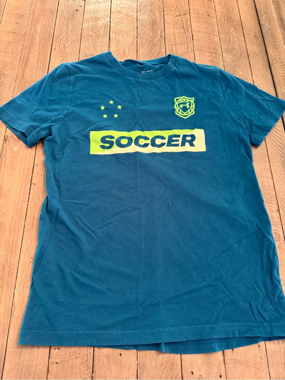 Under Armour Teal Soccer Tee with Neon Lime Graphic